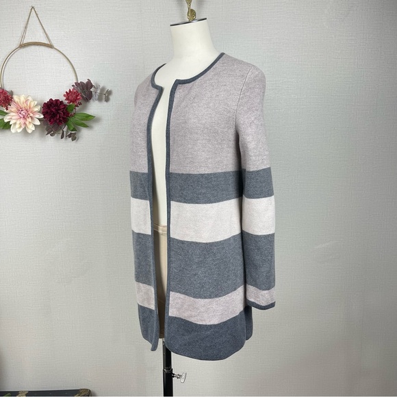 Talbots Womens 100% Merino Wool Open Front Color Block Cardigan Small - Picture 2 of 14